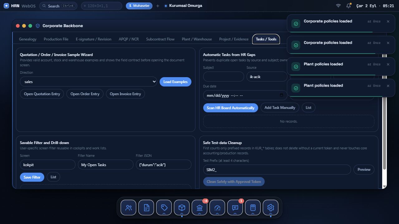 Enterprise Backbone Tasks Tools علامة التبويب actual screen