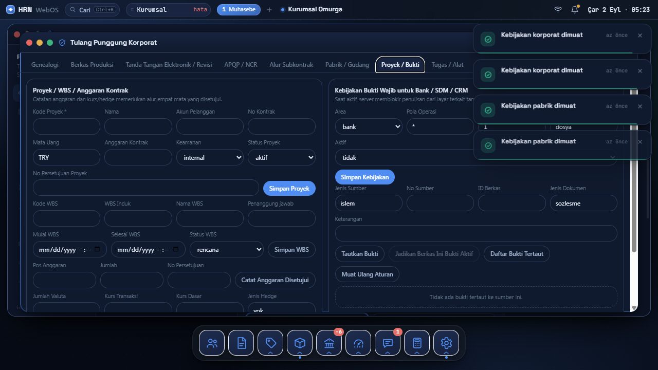 Layar Proyek Bukti yang dipakai sebagai referensi panel lampiran bersama