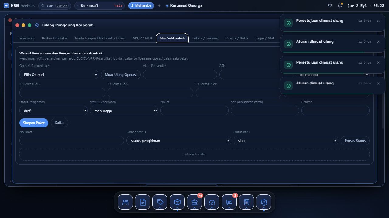 Layar nyata tab Alur Subkontrak