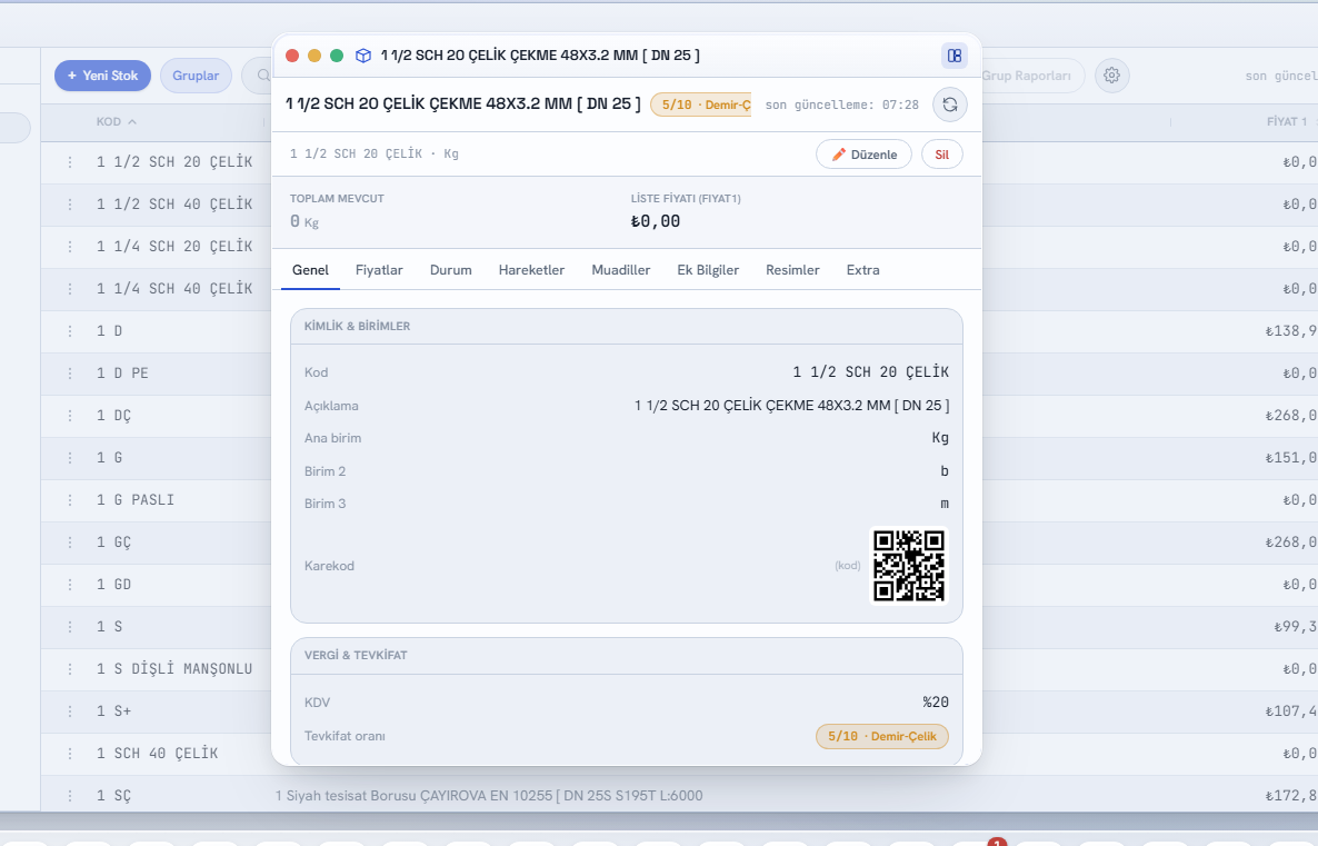 Kartu stok — tag dan informasi umum